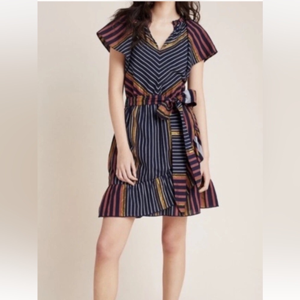 Anthropologie Ranna Gill Sibyl Shimmer Mini Dress Size Medium **missing belt**